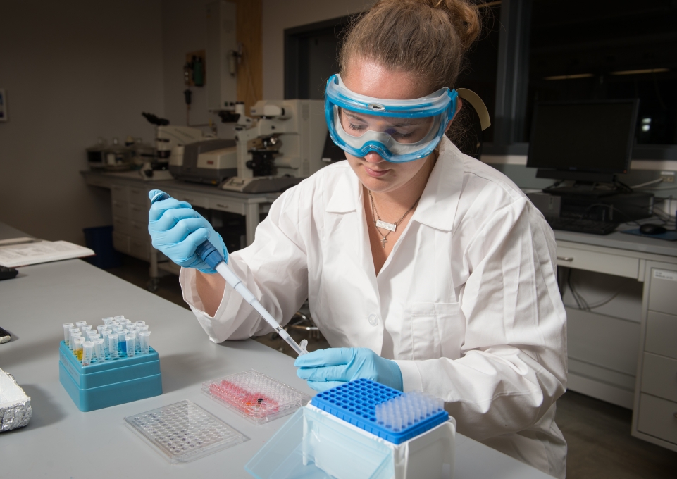Female student working in chemistry lab