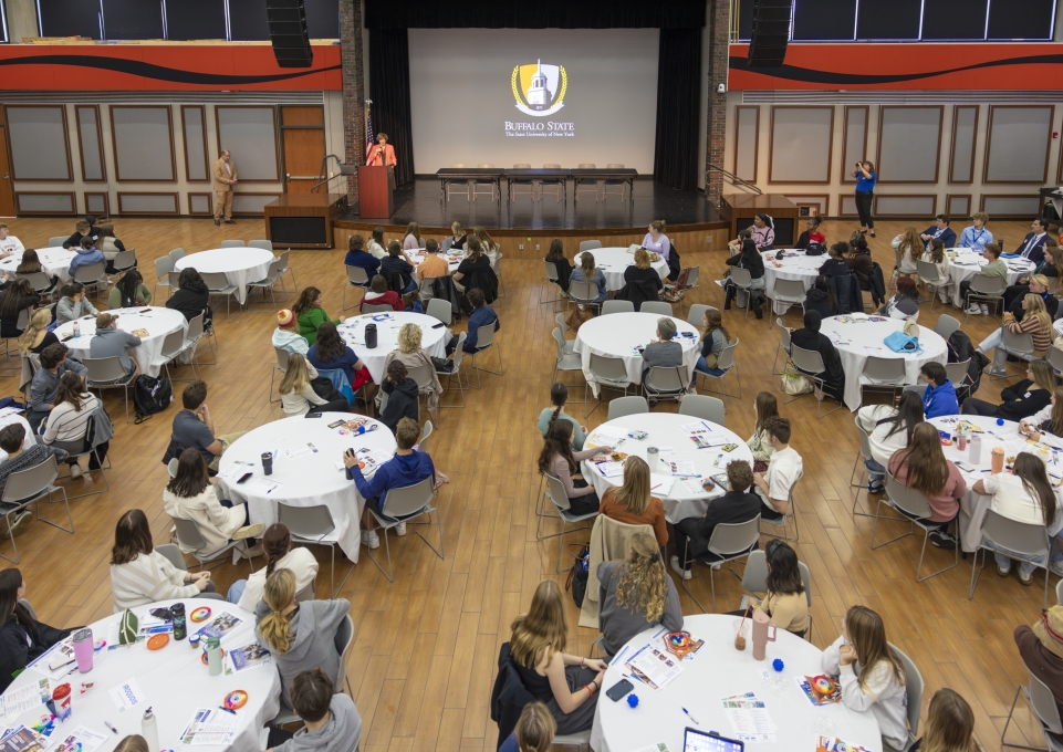 Attendees at the Careers in Education conference watch presentation